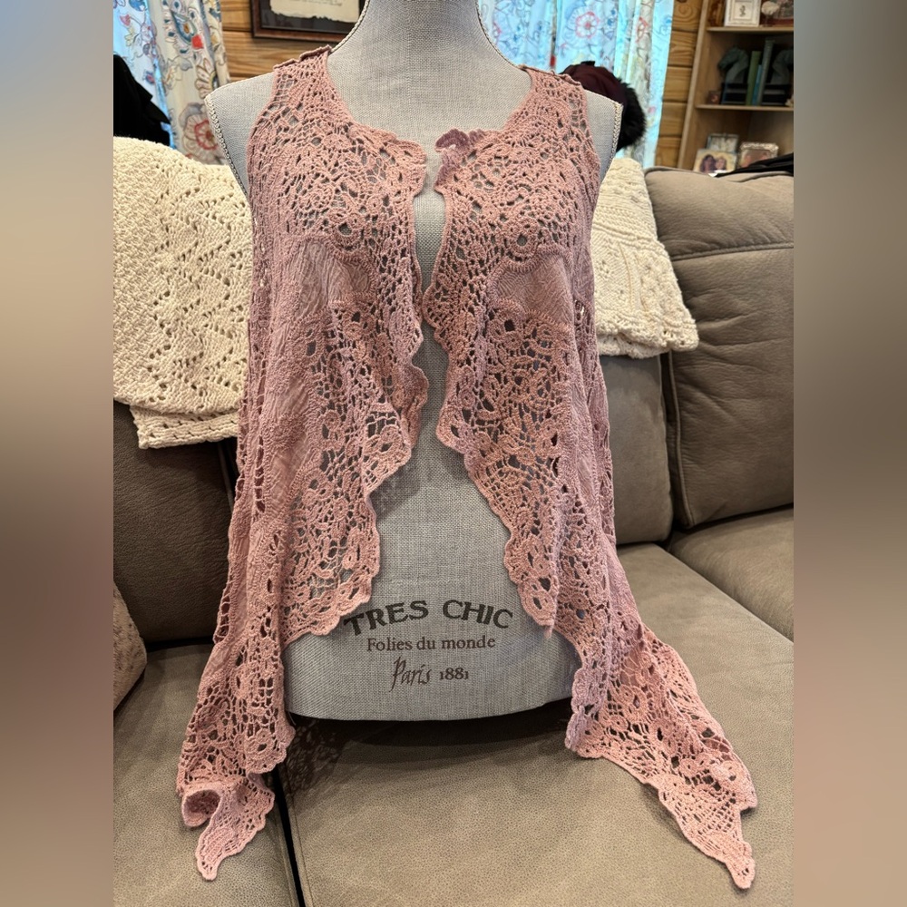 Pink Crochet Lace Vest